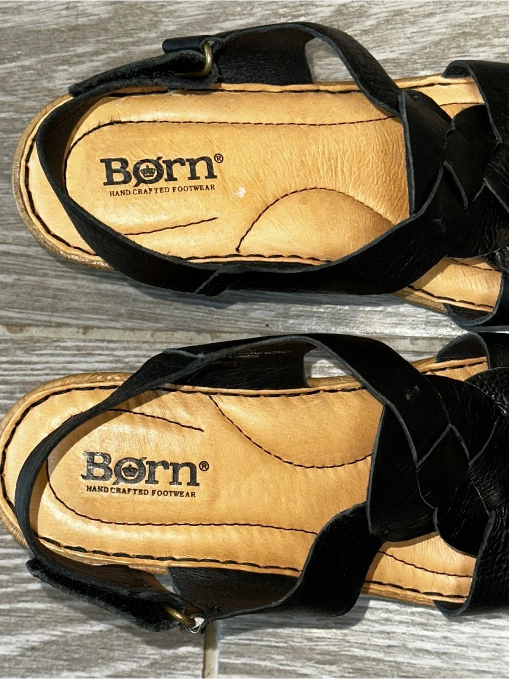 Born Nina Braided Front Wedge Black Leather Women’s 6M Platform Open Toe Sandal